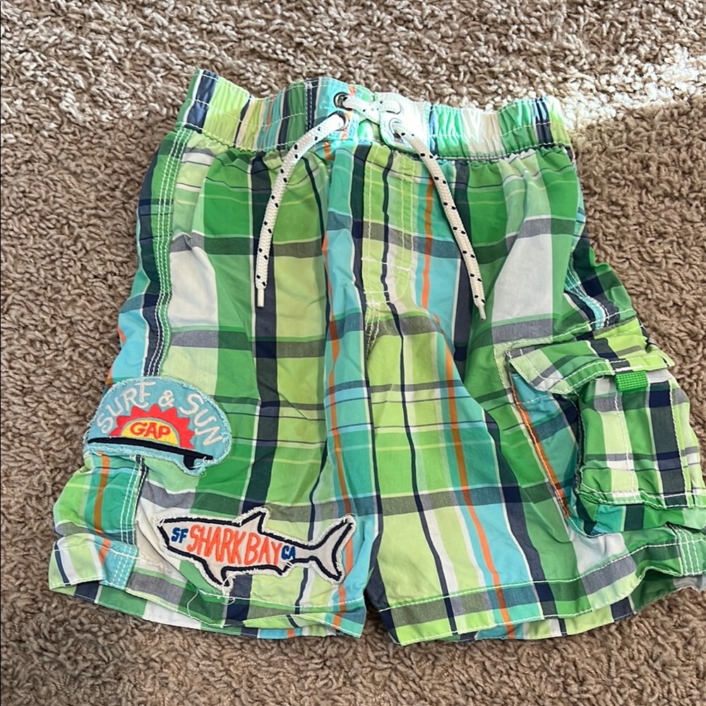 GAP Kids Green Plaid Swim Shorts